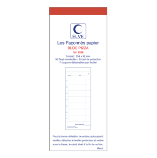2209 - Lot de 10 blocs "Pizza 7 coupons + total numérotés" - 234 x 92 - 50 dupli 