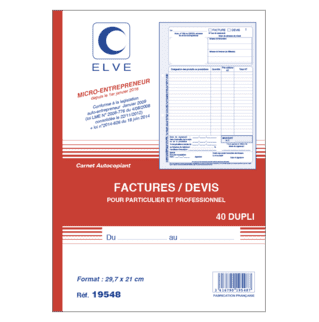 19548 - Carnet auto-entrepreneurs sans TVA "Factures/ Devis" - A4 - 40 dupli - x5