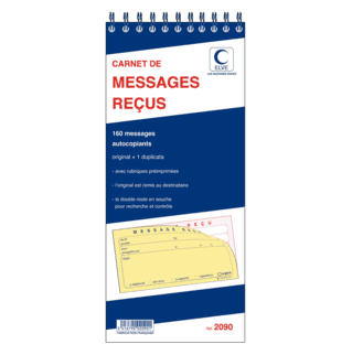 2090 - Bloc spiralé "160 messages" - 322 x 140 - 40 dupli - x5