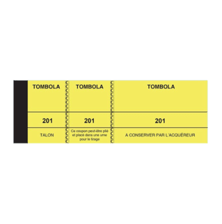 253 - Lot de 10 blocs tombola jaune - 50 x 150 - 100 feuillets 
