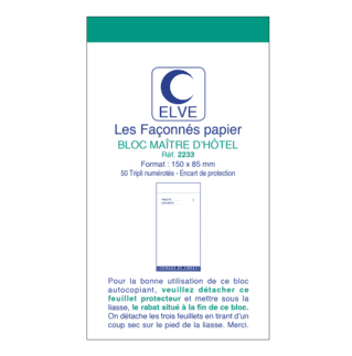 2233 - Lot de 10 blocs maître d'hôtel numérotés" - 150 x 85 - 50 tripli
