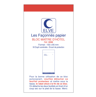 2232 - Lot de 10 blocs "maître d'hôtel" numérotés" - 150 x 85 - 50 dupli 