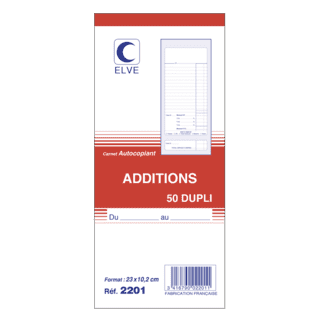 2201 - Lot de 10 blocs "additions non numérotés avec 3 taux de TVA" - 235 x 102 - 50 dupli 